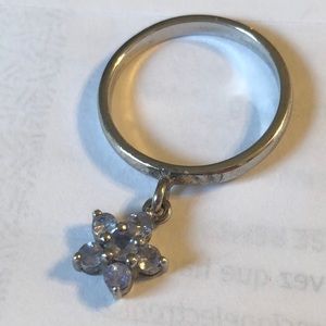 Genuine tanzanite dangle 925 silver ring sz 7